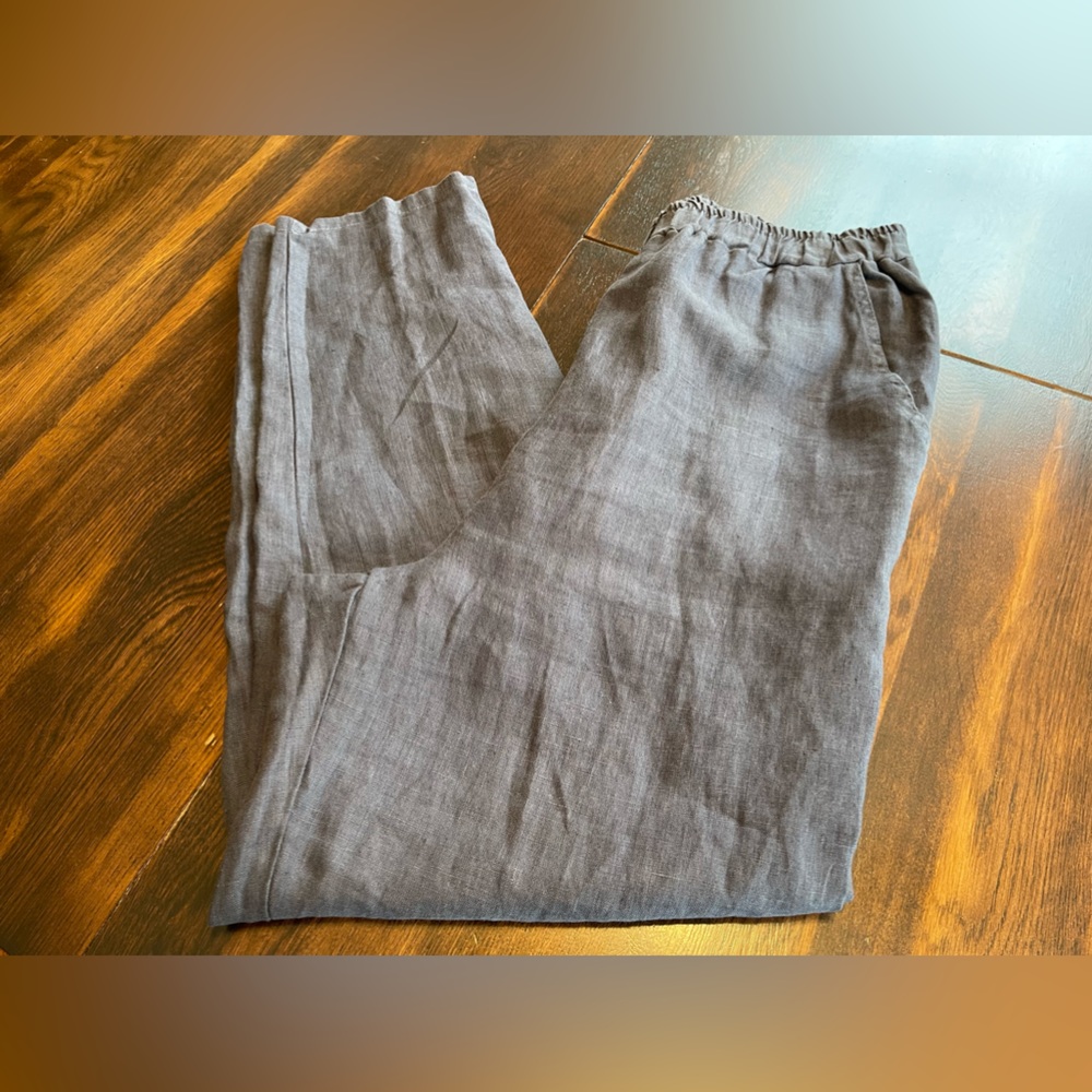 Match Point USA Linen Pull On Pants Women’s S Elastic Tapered Leg Pockets gray